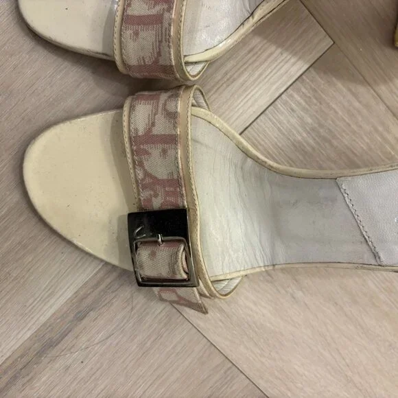 Dior Pink Logo Monogram Trotter Buckle Block Heels - Picture 3 of 6